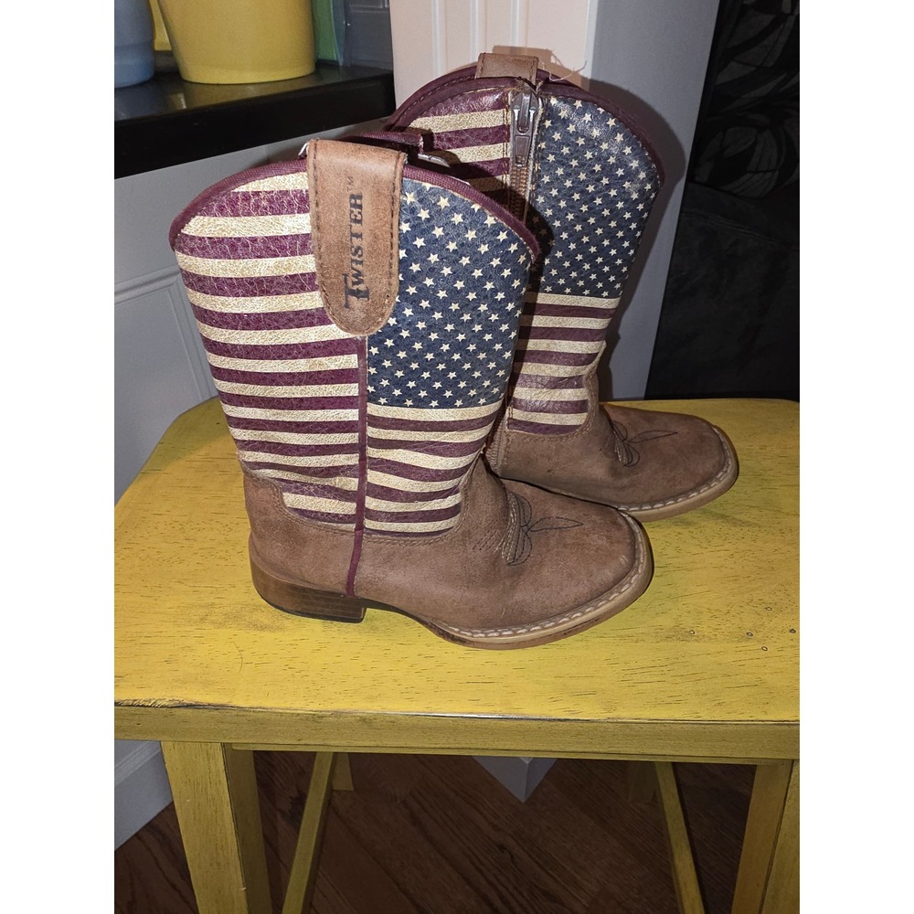 Twister Kids American Flag Western Cowboy Boots Brown Size 9 88813-00